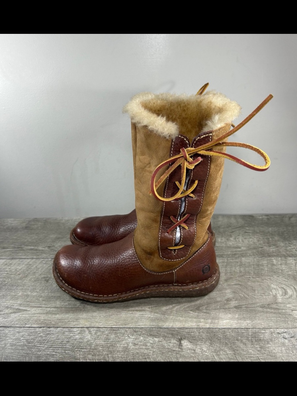 Born Yuma Lace-Up Shearling Chestnut Leather Winter Snow Women’s Boots Size 7 - Picture 5 of 11